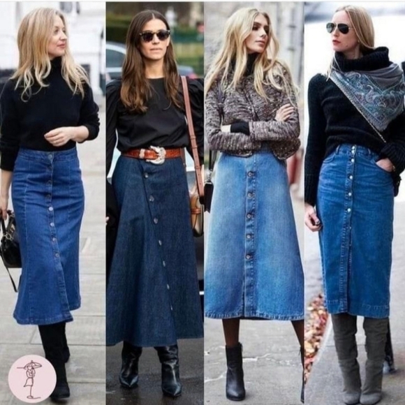 Liz Claiborne Vintage 70s Denim Preppy Button Down Bohemian Academia Midi Skirt - Picture 1 of 6